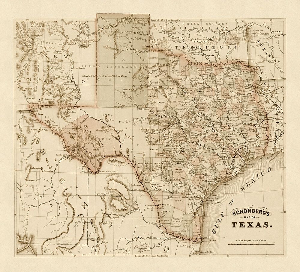 Schonbergs map of Texas, 1866