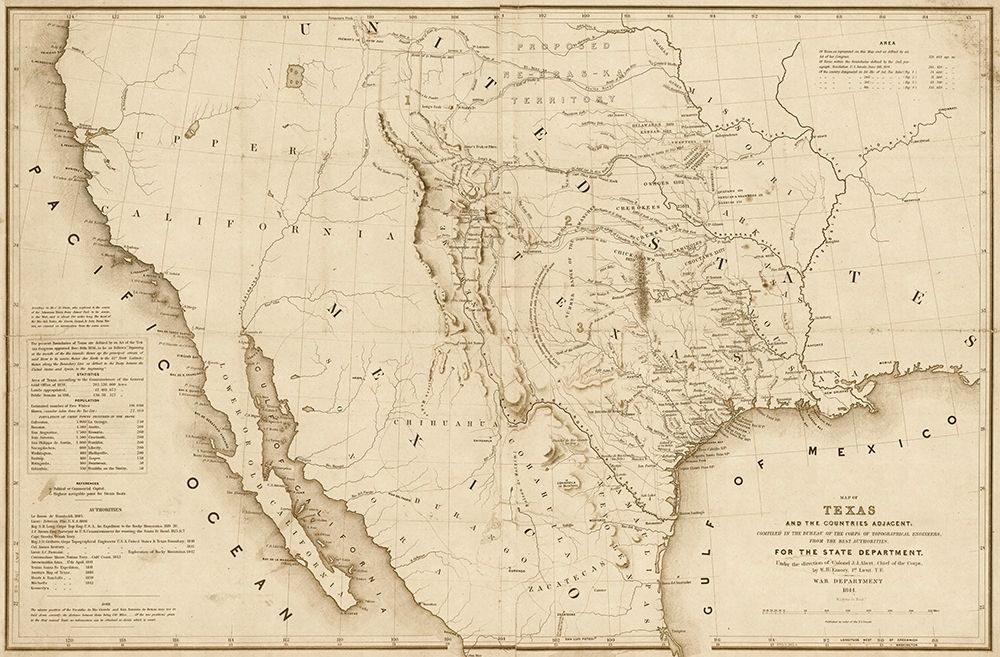 Map of Texas and the countries adjacent, 1844  - Decorative Sepia