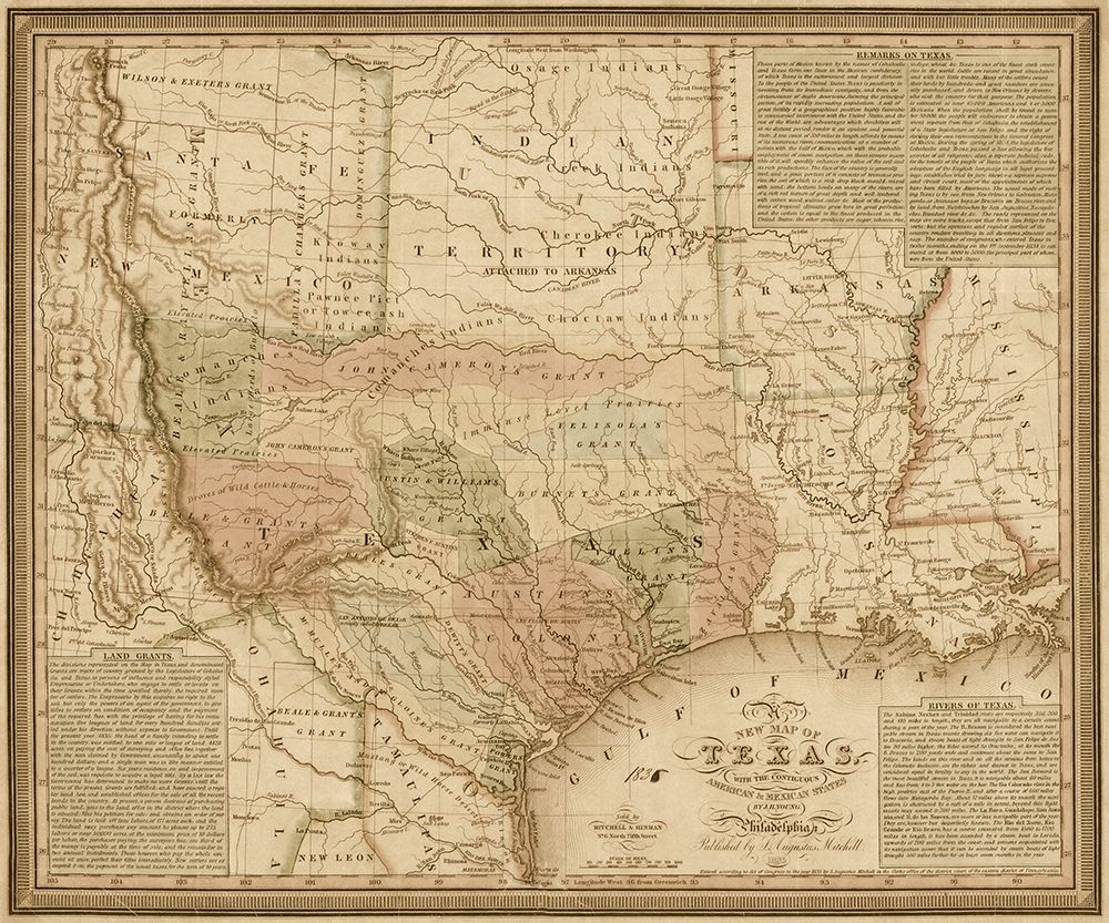 New map of Texas : with the contiguous American and Mexican states, 1835 - Decorative Sepia