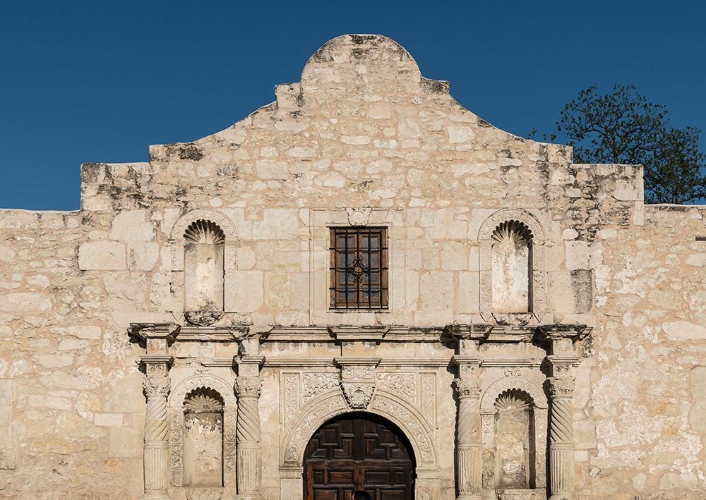 Doorway to the Alamo, an 18th-century mission church in San Antonio, TX