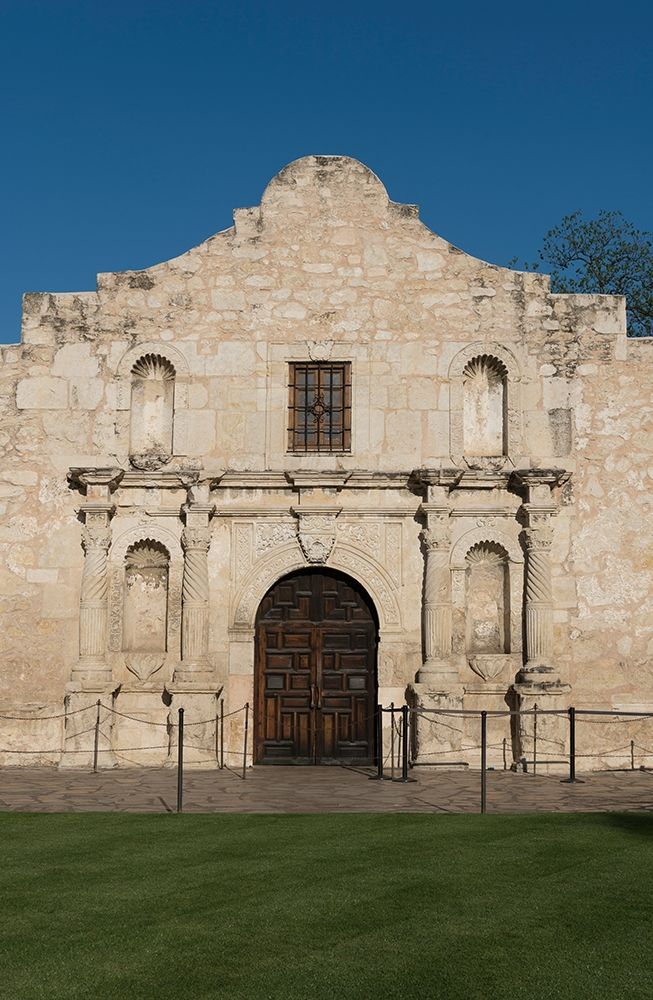 Doorway to the Alamo, an 18th-century mission church in San Antonio, TX