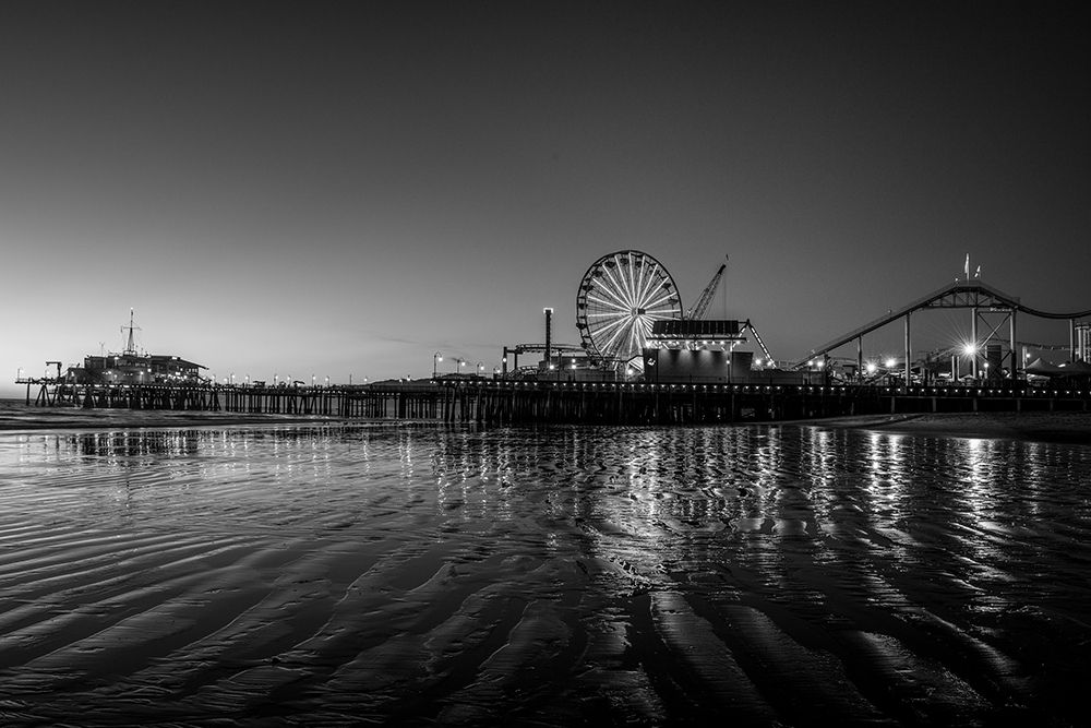 Santa Monica Pier at Sunset California Black and White