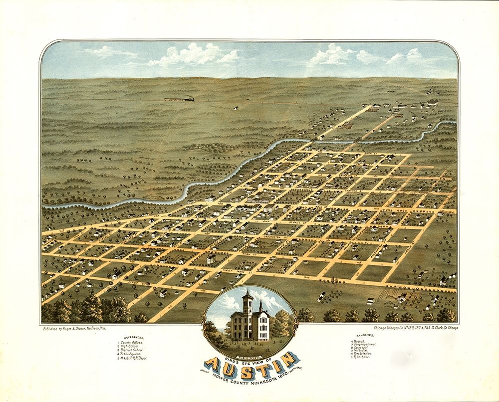 Birds eye view of Austin-Mower County-Minnesota 1870