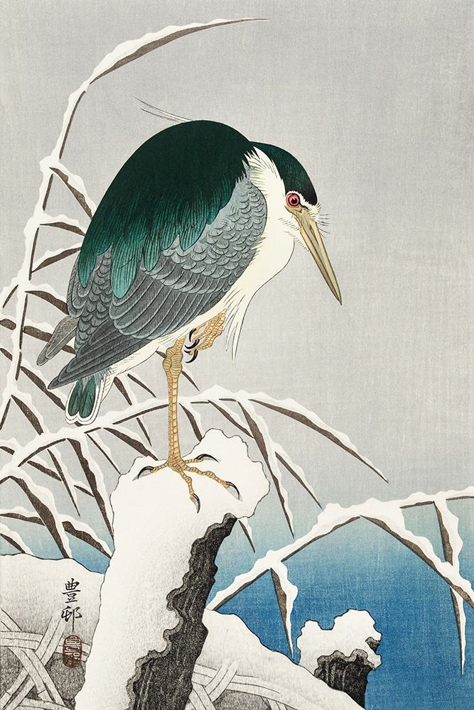 Heron in snow