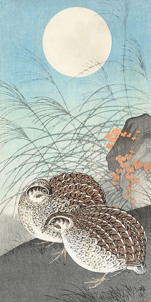 Two quails at full moon