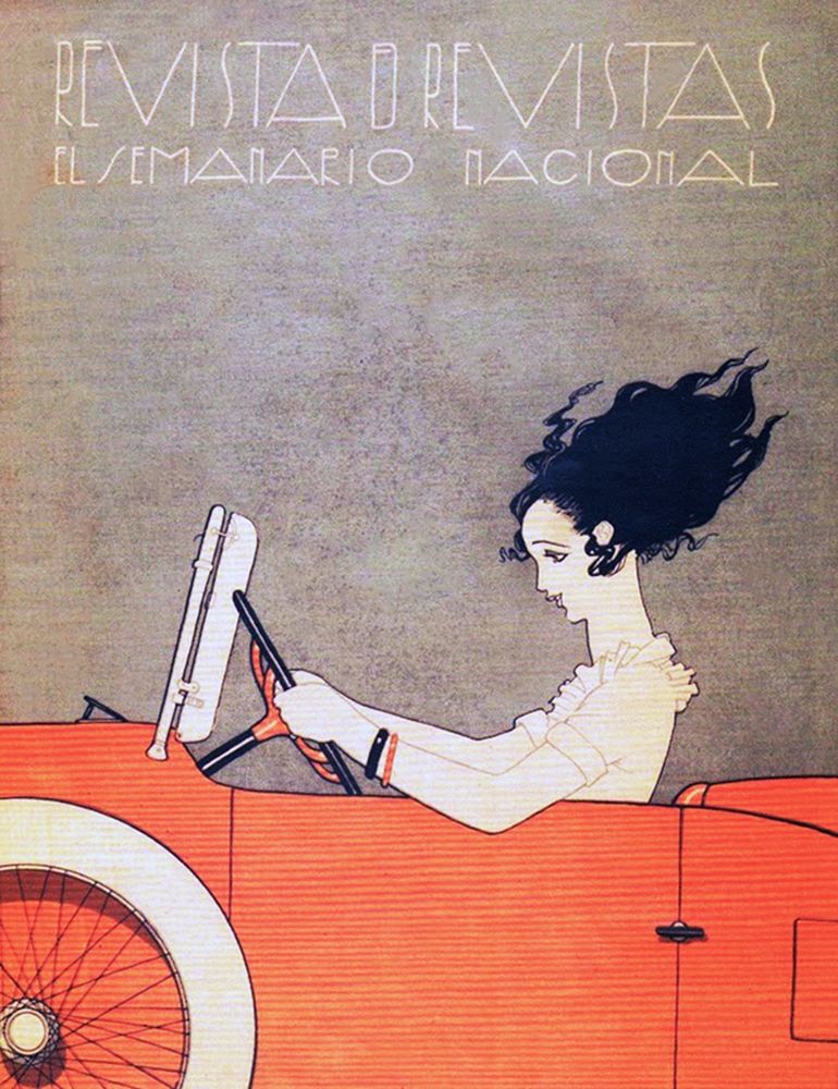 Mexican Magazine Cover 1920 Woman in Car
