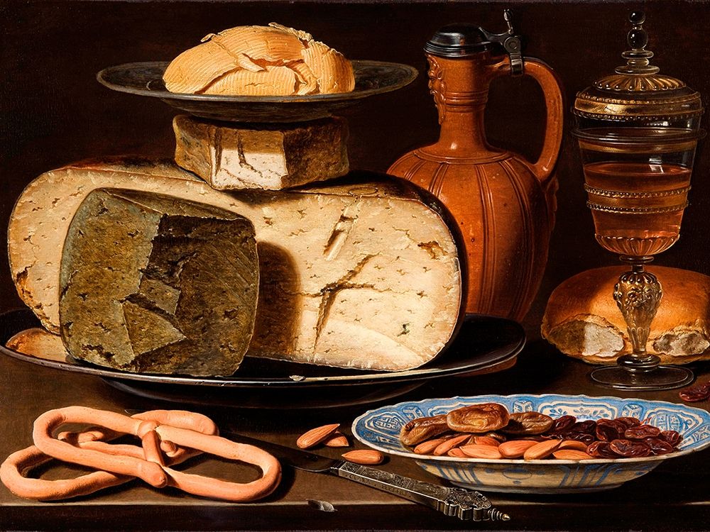 Still Life with Cheeses, Almonds and Pretzels