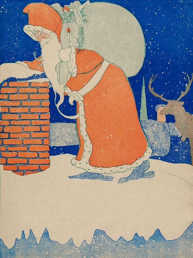 Vintage Santa Claus at Chimney