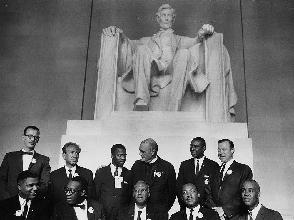 Civil RightsÂ MarchÂ onÂ Washington-D.C. Leaders of the march in front of the statue of Abraham Lincoln
