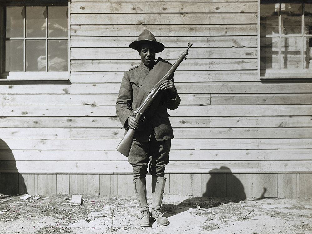 WWI Colored member of the telephone and telegraph battalion at Camp Upton-Long Island