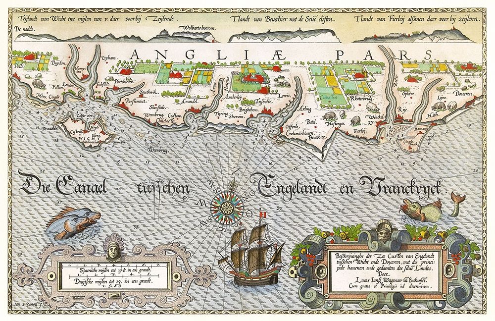 Map of the South England coast between the Isle of Wight and Dover