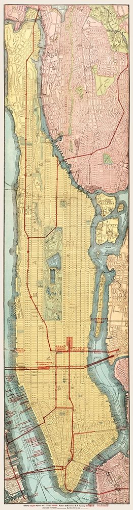 Rapid transit map of Manhattan and adjacent districts of New York City 1908