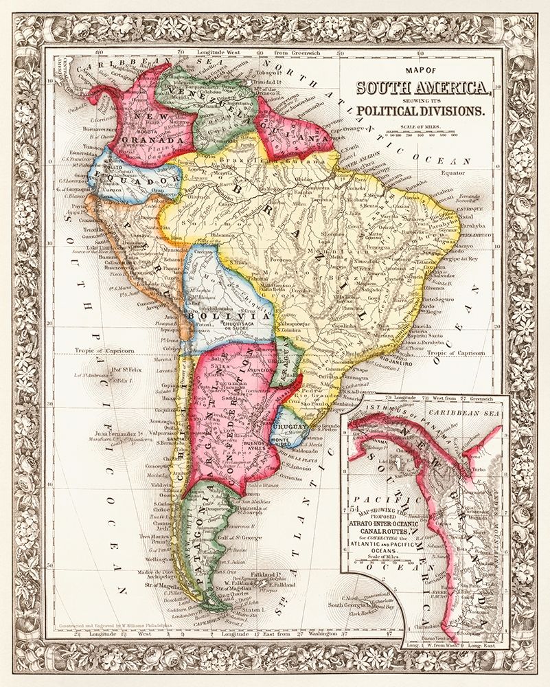Map of South America 1863