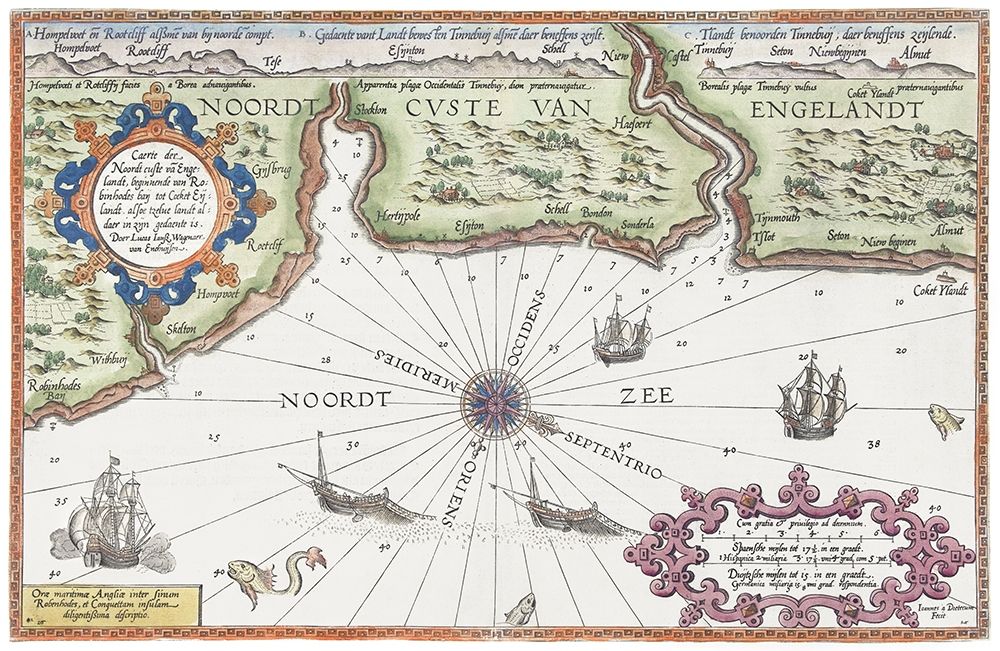 Map of the north coast of England at Newcastle upon Tyne 1583