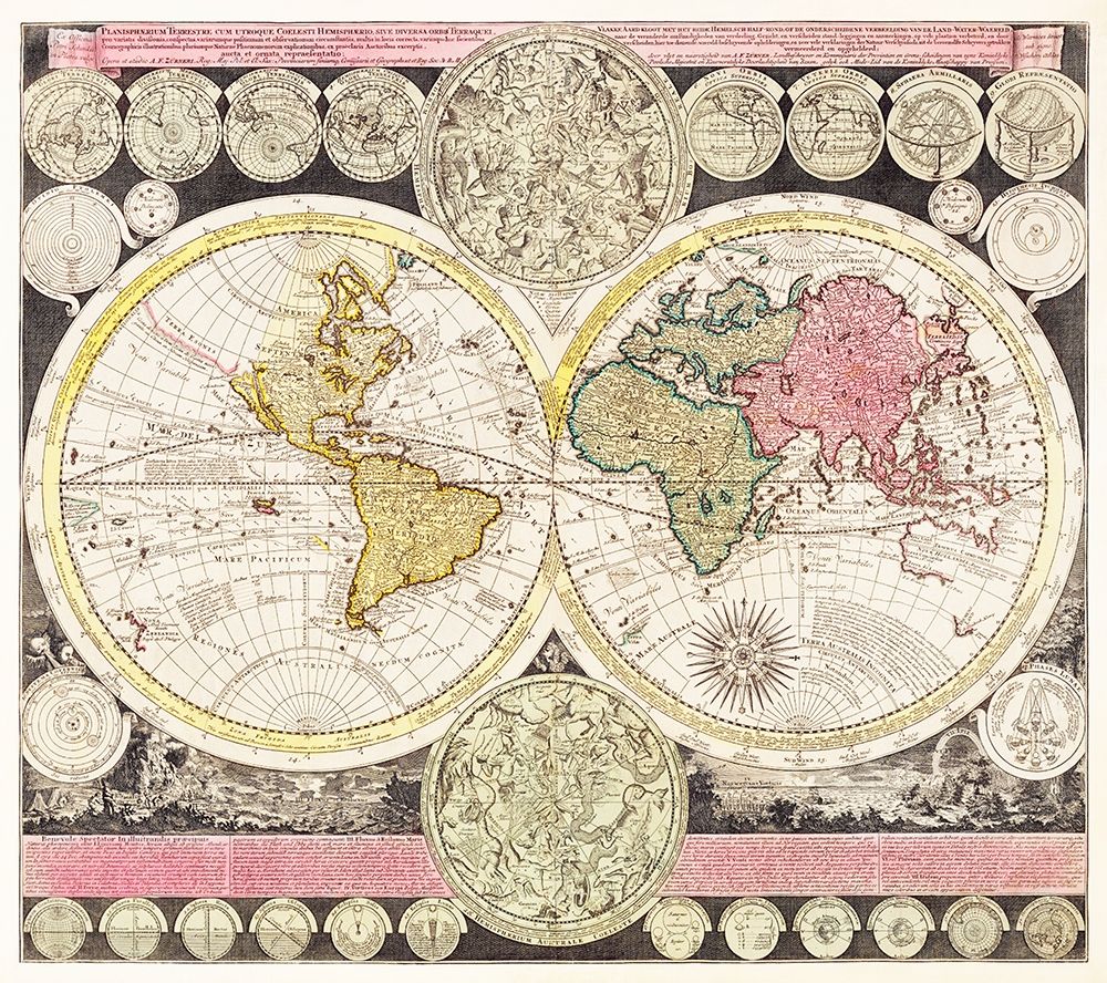 Flat earth globe with the celestial half round 1709