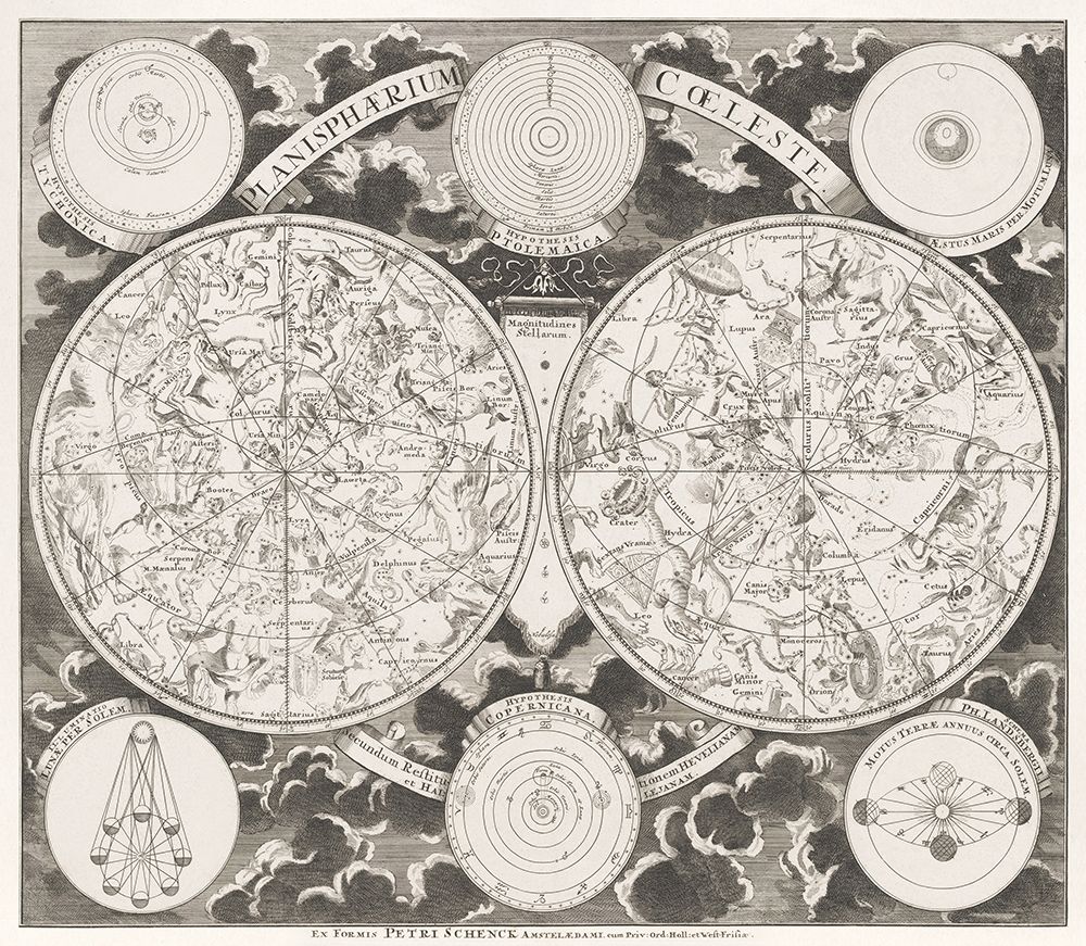 Sky map showing the northern and southern constellations 1705