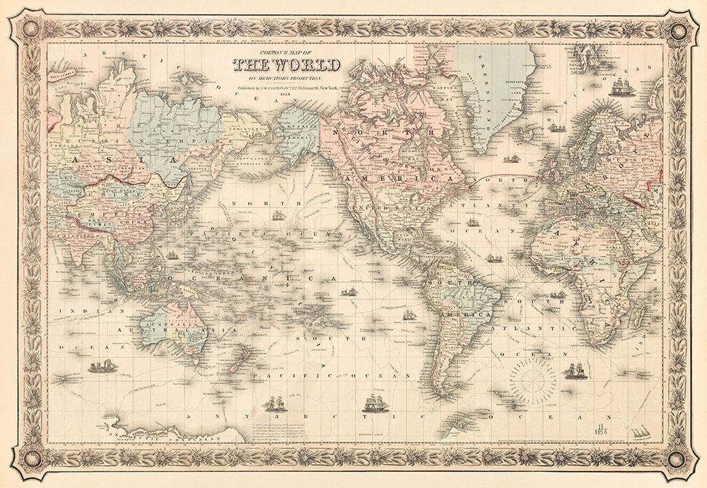 Coltons Map of the World on Mercators Projection 1858