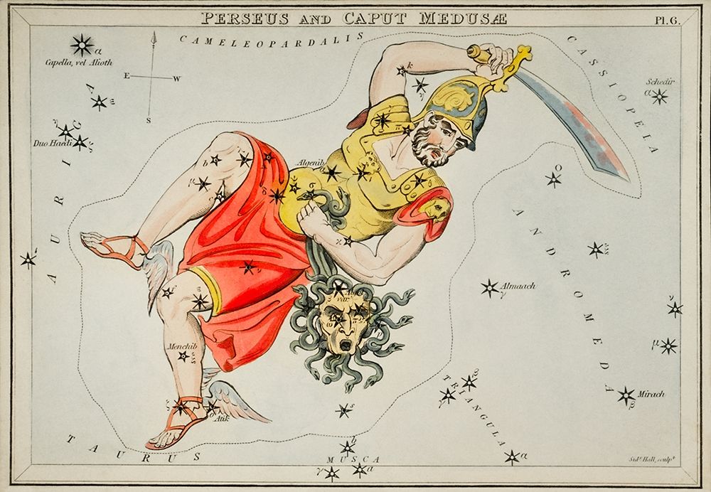 Astronomical chart illustration of the Perseus and the Caput Medusae