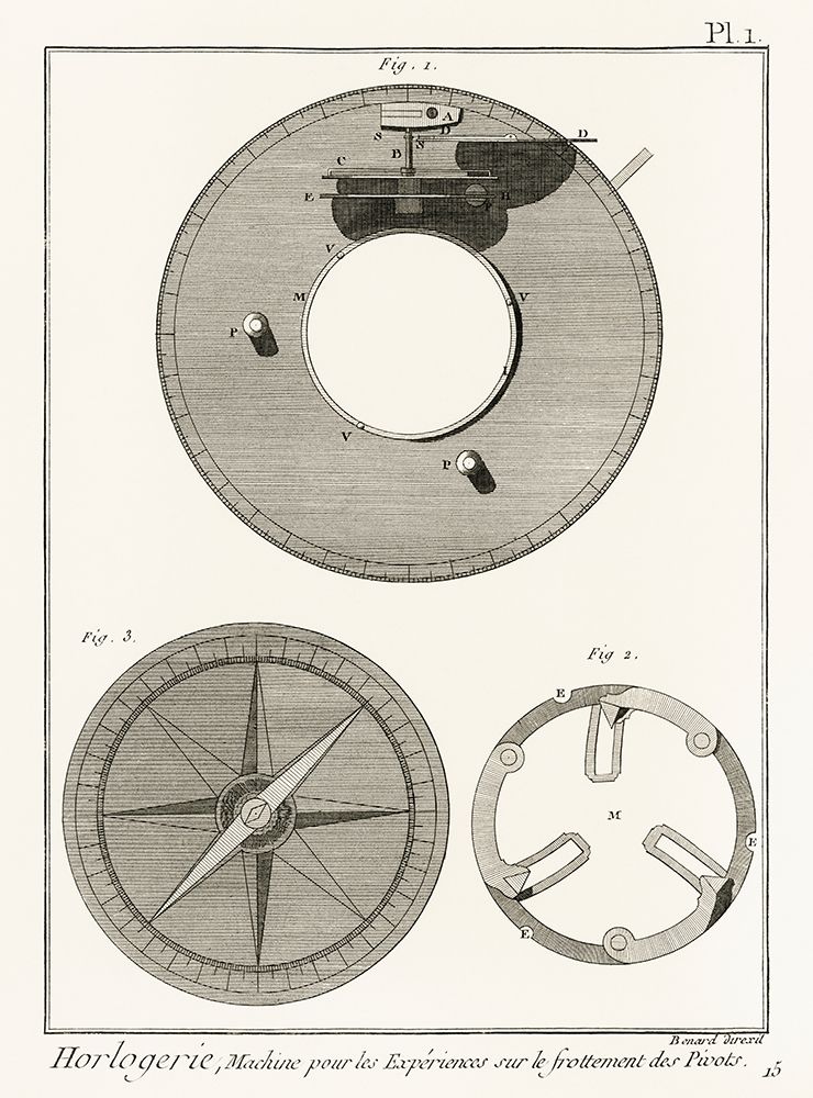 Antique drawing of a compass like watchmaking tool