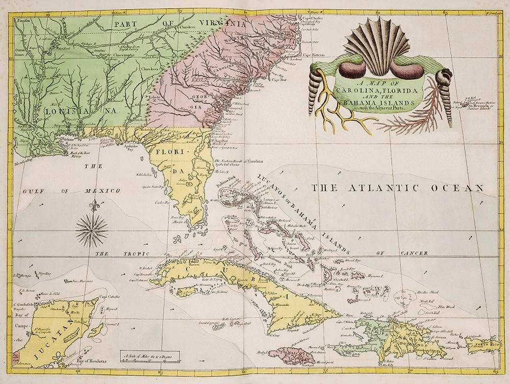 A map of Carolina-Florida and the Bahama Islands 1754