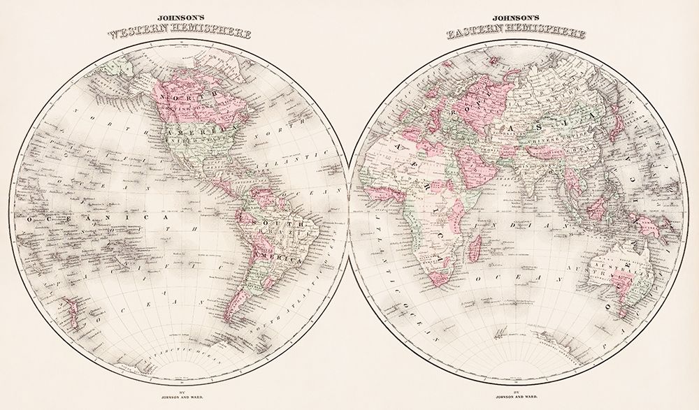 Johnsons Western and Eastern Hemisphere 1866