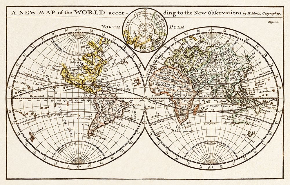 A new map of the world according to the new observations 1732