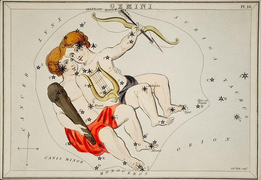 Astronomical chart illustration of the Zodiac Gemini