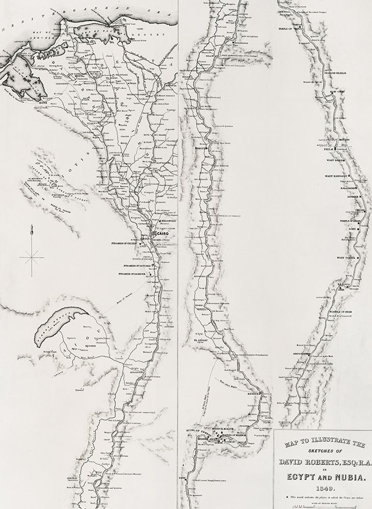 Map to the sketches in Egypt and Nubai illustration