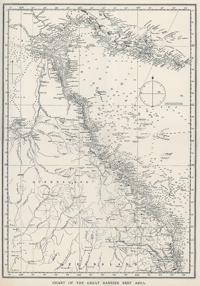 Chart of the Great Barrier Reef Area of Australia 1893