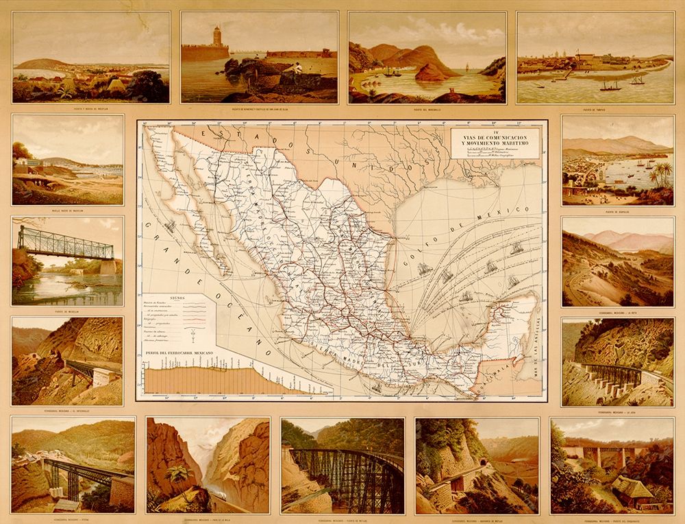 Roads Harbors waterways bridges highways and coastlines of Mexico