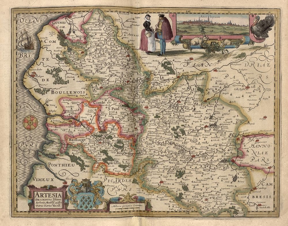 Map of the area around Arras France 1622