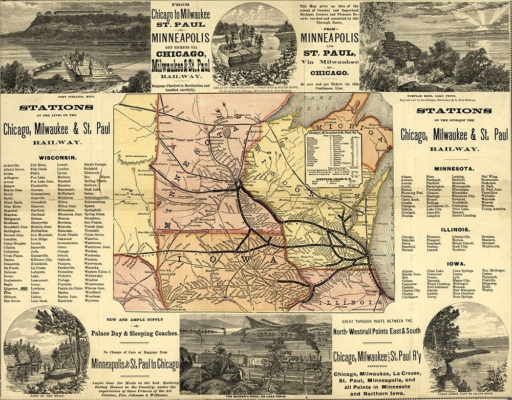 Chicago to Milwaukee Railroad Map 1874
