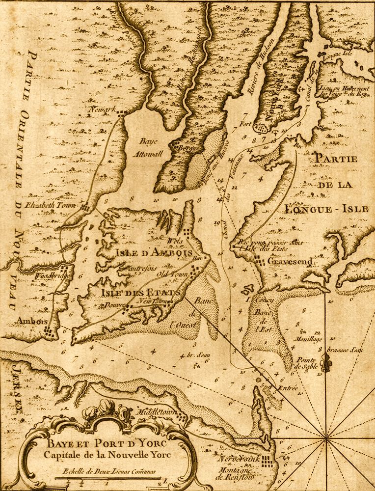 French Map of New York-Islands and Harbor