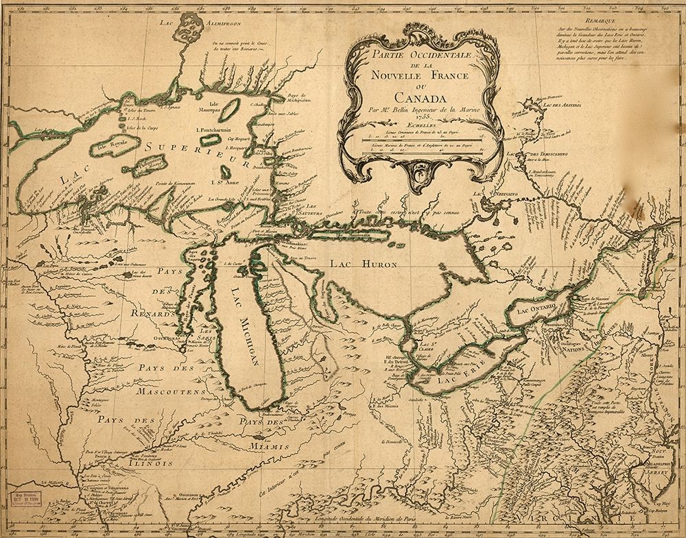 Great Lakes Region During French Settlement Period 1755