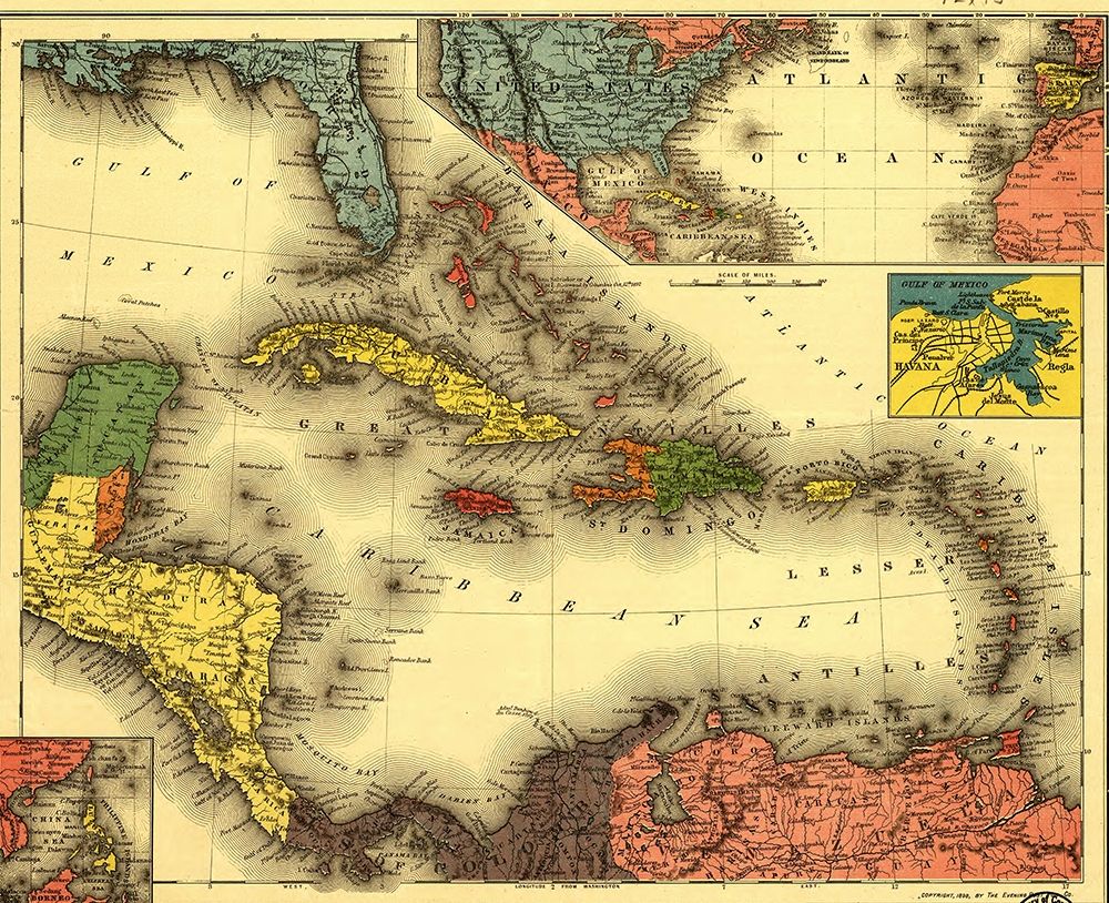 Evening Post map of the West Indies 1898