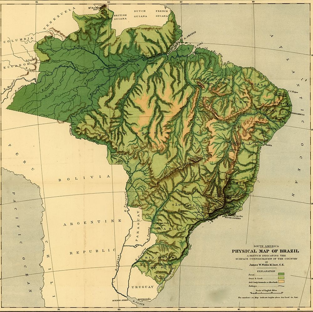 Physical Map of Brazil-the Amazon and Its tributaries 1886