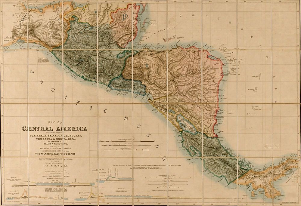 Topographic Map of Central America 1850