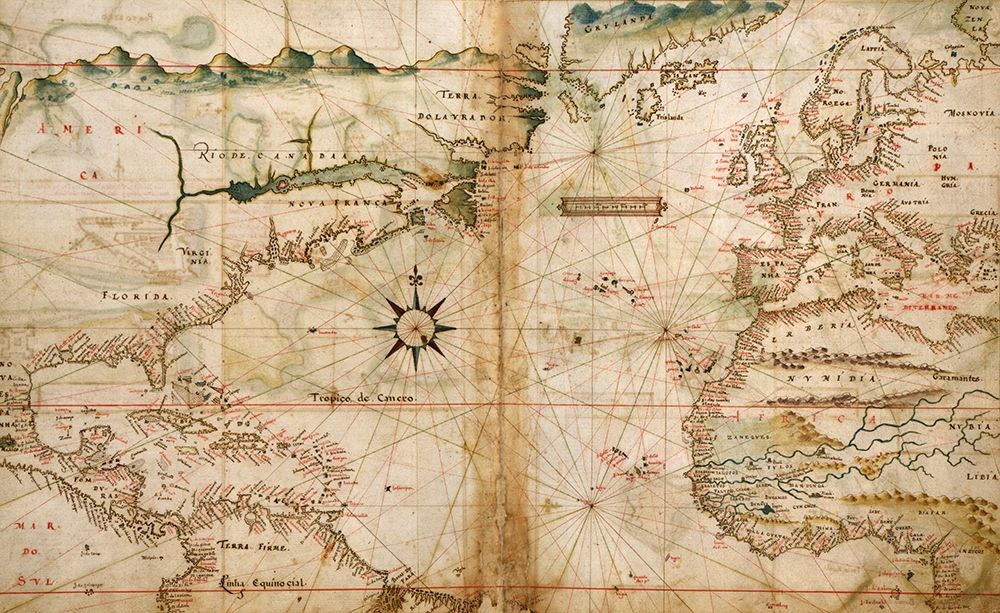 Portugese Navigational Map of the North Atlantic 1630