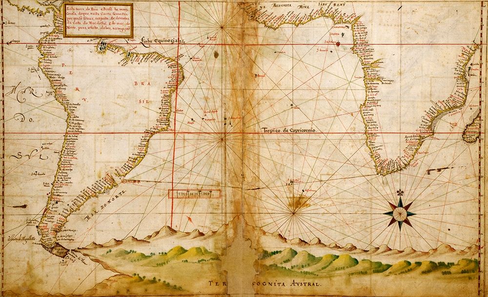 Portuguese Navigational Map of the South Atlantic 1630