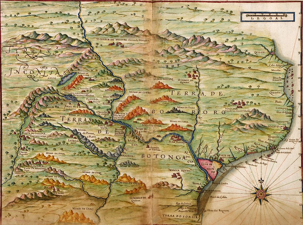 Portuguese Map of Zambezia Mozambique and Surrounding Regions 1630