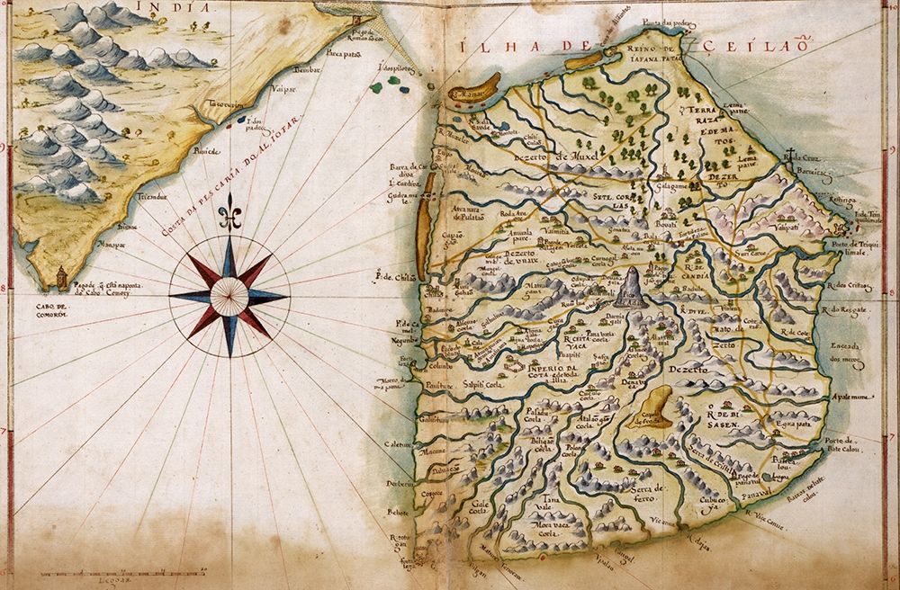 Portuguese map of Ceylon and India 1630