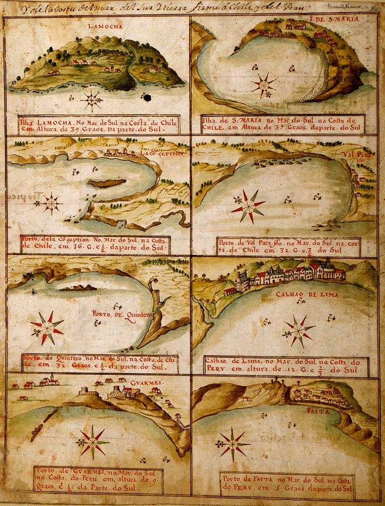 Ports and Island on the Coast of Peru and Chile 1630 Portuguese Map