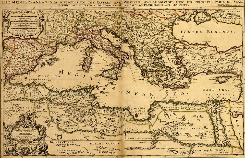 Mediterranean Divided into its Principal Parts 1685
