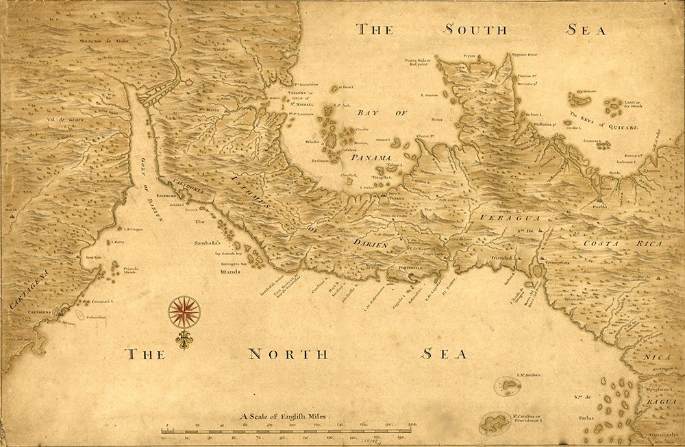 Isthmus of Panama from Cartagena to Nicaragua showing both coasts 1750