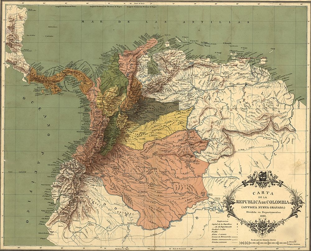 Map of the Republic of Colombia 1886