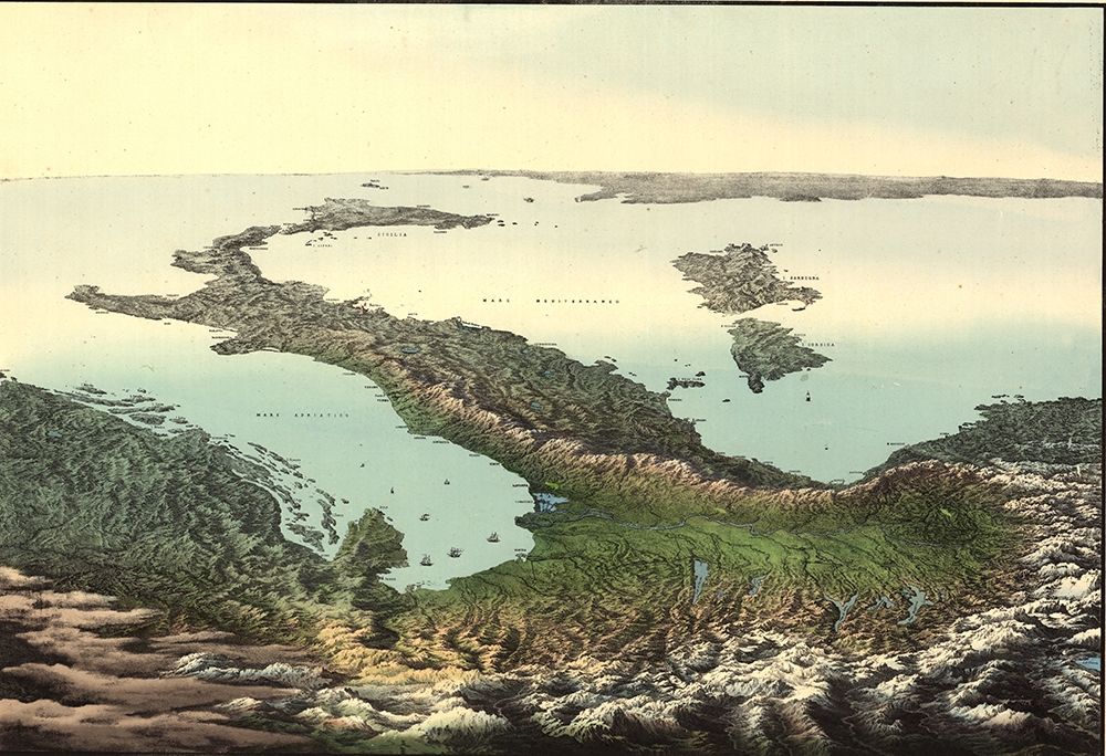 Pictorial aerial map of the Italian Peninsula and Sicily 1800