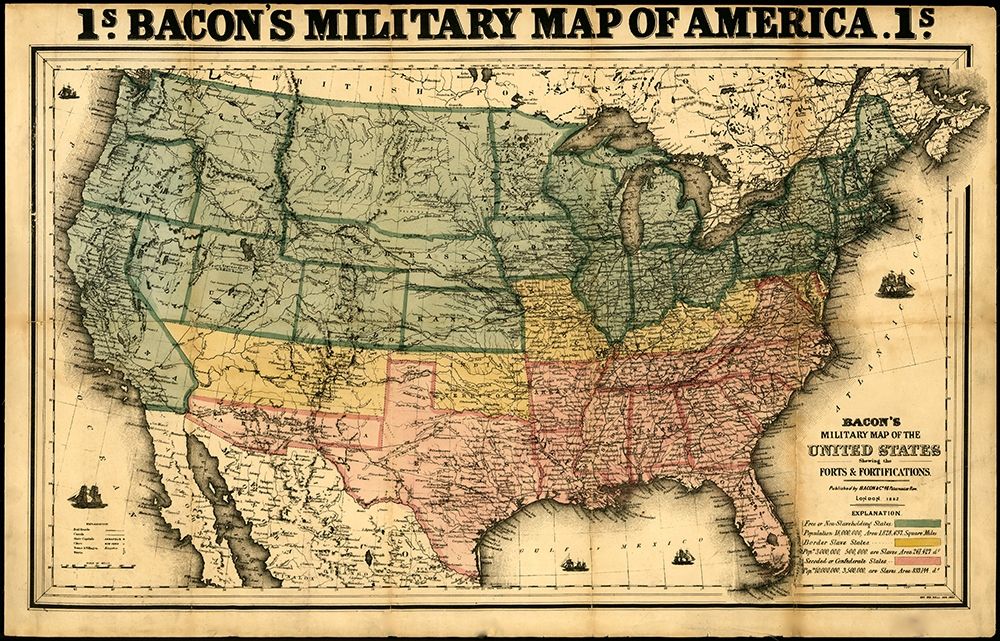 Bacons military map of the United States showing the forts and fortifications 1862