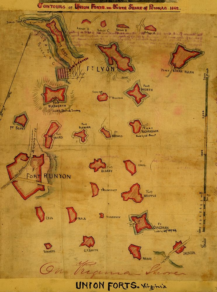 Contours of Union forts on south side of Potomac 1862