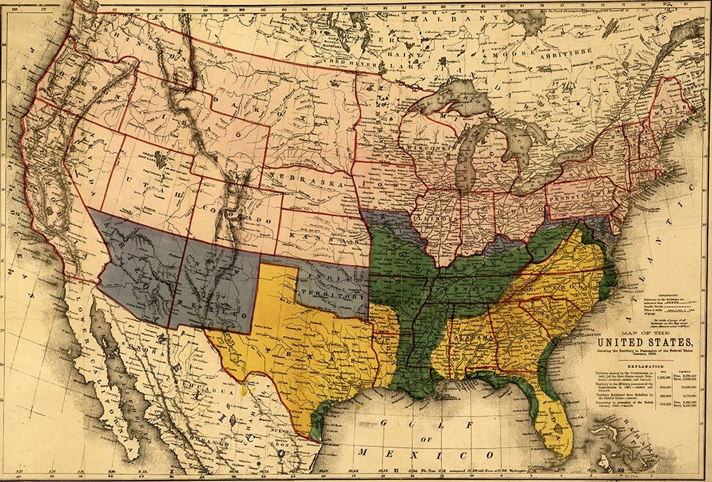 US territory in possession of the Federal Union January 1864
