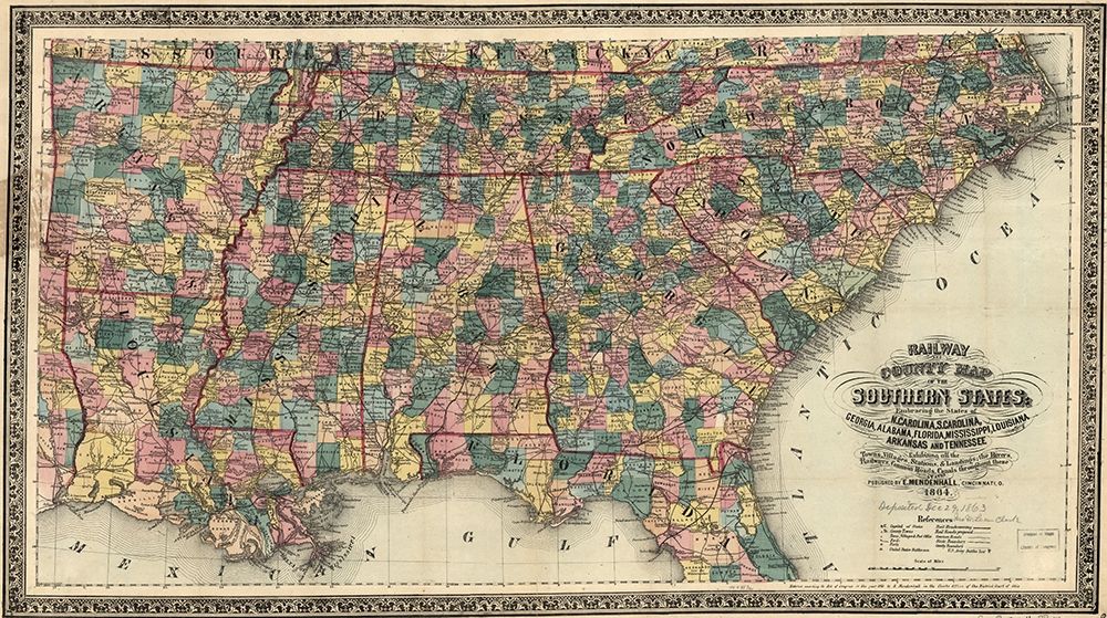 Railway and County Map of the Southern States